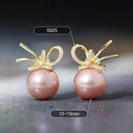 12-13mm Natural High Luster Pink Purple Pearl Earrings 18K Gold Plated Vermeil Bowknot Earrings, Edison Pearl Earrings Etsy