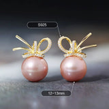 12-13mm Natural High Luster Pink Purple Pearl Earrings 18K Gold Plated Vermeil Bowknot Earrings, Edison Pearl Earrings Etsy