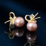 12-13mm Natural High Luster Pink Purple Pearl Earrings 18K Gold Plated Vermeil Bowknot Earrings, Edison Pearl Earrings Etsy