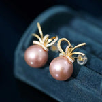 12-13mm Natural High Luster Pink Purple Pearl Earrings 18K Gold Plated Vermeil Bowknot Earrings, Edison Pearl Earrings Etsy