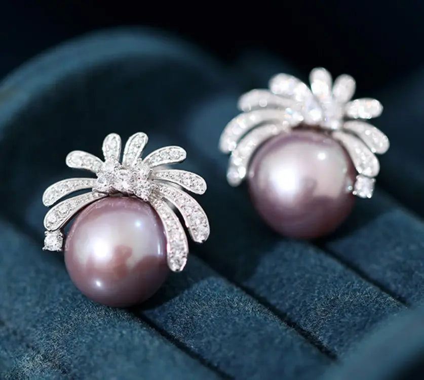 11-12mm Natural High Luster Purple Pearl Earrings 925 Silver Firework Earrings, Edison Pearl Earrings, Anniversary Gift Idea, Gift for Mom Etsy