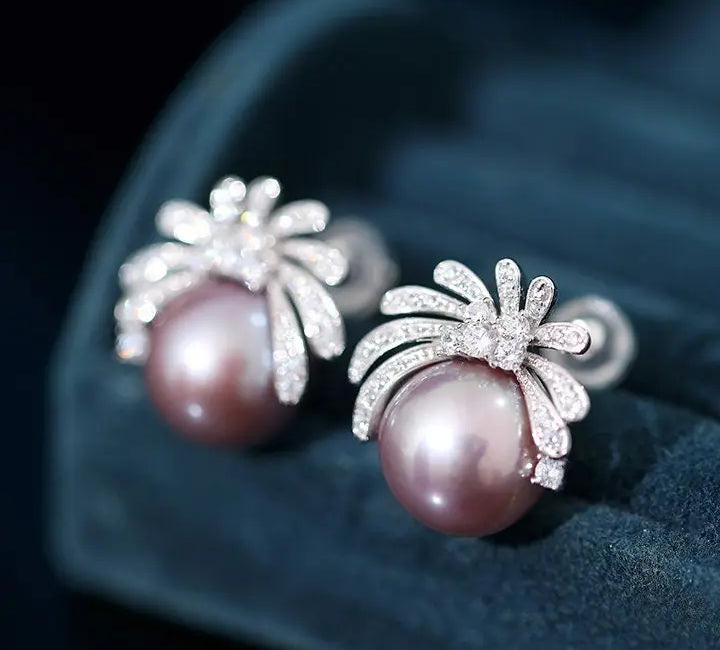11-12mm Natural High Luster Purple Pearl Earrings 925 Silver Firework Earrings, Edison Pearl Earrings, Anniversary Gift Idea, Gift for Mom Etsy