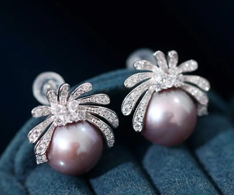 11-12mm Natural High Luster Purple Pearl Earrings 925 Silver Firework Earrings, Edison Pearl Earrings, Anniversary Gift Idea, Gift for Mom Etsy