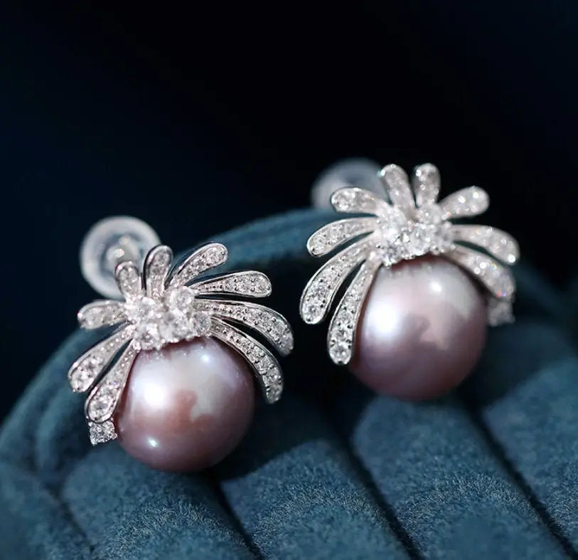 11-12mm Natural High Luster Purple Pearl Earrings 925 Silver Firework Earrings, Edison Pearl Earrings, Anniversary Gift Idea, Gift for Mom Etsy