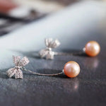 9mm Nude Pearl Silver Bowknot Earrings - Anniversary Etsy