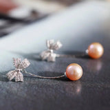 9mm Nude Pearl Silver Bowknot Earrings - Anniversary Etsy