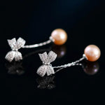 9mm Nude Pearl Silver Bowknot Earrings - Anniversary Etsy
