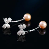 9mm Nude Pearl Silver Bowknot Earrings - Anniversary Etsy
