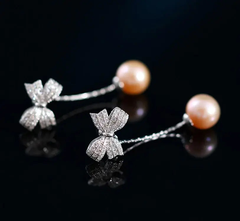 9mm Nude Pearl Silver Bowknot Earrings - Anniversary Etsy