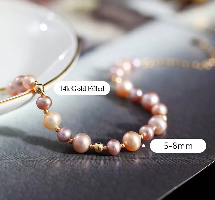 Mixed Colors Pearl 14k Gold Filled Beaded Pearl Bracelets, Natural Nude Colors Pearl Bracelets Etsy