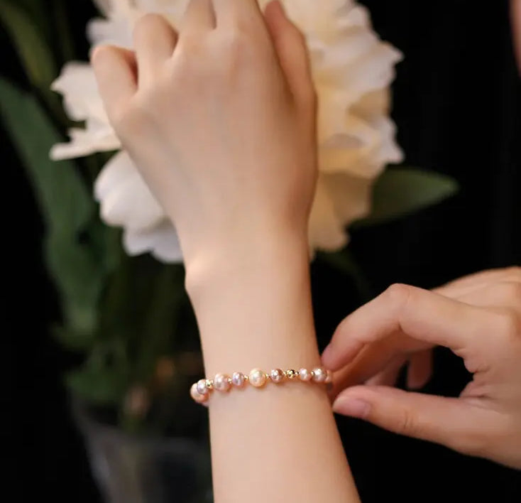 Mixed Colors Pearl 14k Gold Filled Beaded Pearl Bracelets, Natural Nude Colors Pearl Bracelets Etsy