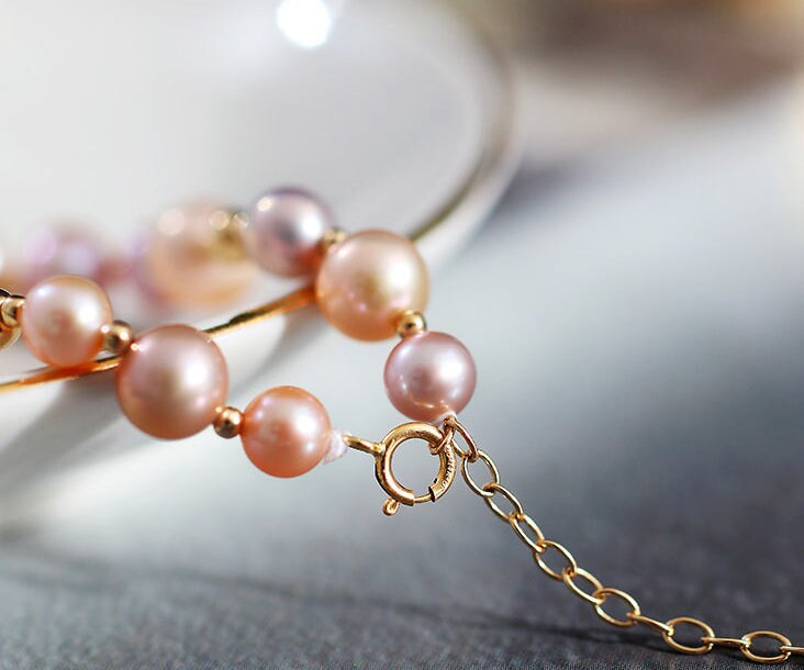 Mixed Colors Pearl 14k Gold Filled Beaded Pearl Bracelets, Natural Nude Colors Pearl Bracelets Etsy