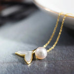8mm Natural High Luster Pearl & Mother of Pearl Handmade 18K Gold Plated Vermeil Necklace, Dolphin Fin Necklace, Ocean Lover, Gift Idea - LaCorserArtJewelry