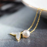 8mm Natural High Luster Pearl & Mother of Pearl Handmade 18K Gold Plated Vermeil Necklace, Dolphin Fin Necklace, Ocean Lover, Gift Idea - LaCorserArtJewelry
