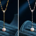 High Luster 8-9mm Natural Nude Pearl Necklace Handmade Silver 925 Y-Necklace, Vanilla Pearl Necklace, Anniversary Gift Idea, Gift for Mon - LaCorserArtJewelry