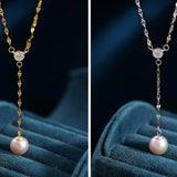 High Luster 8-9mm Natural Nude Pearl Necklace Handmade Silver 925 Y-Necklace, Vanilla Pearl Necklace, Anniversary Gift Idea, Gift for Mon - LaCorserArtJewelry