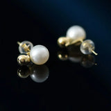 7-8mm Natural High Luster White Pearls Earrings, 18k Gold Plated Vermeil Stud Earrings, Golden Ball Earrings, Anniversary Gift Idea Etsy