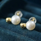 7-8mm Natural High Luster White Pearls Earrings, 18k Gold Plated Vermeil Stud Earrings, Golden Ball Earrings, Anniversary Gift Idea Etsy