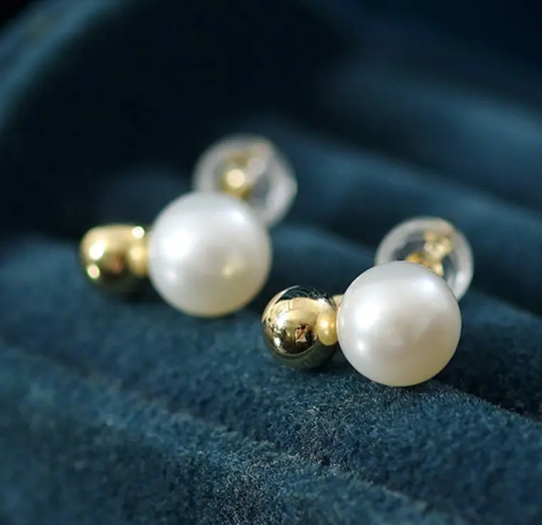 7-8mm Natural High Luster White Pearls Earrings, 18k Gold Plated Vermeil Stud Earrings, Golden Ball Earrings, Anniversary Gift Idea Etsy