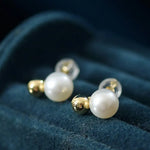 7-8mm Natural High Luster White Pearls Earrings, 18k Gold Plated Vermeil Stud Earrings, Golden Ball Earrings, Anniversary Gift Idea Etsy