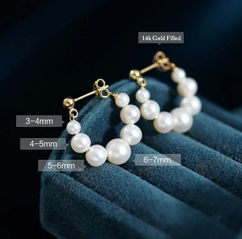 3-7mm Natural High Luster White Pearl Earrings Handmade 14k Yellow Gold Filled White Beaded Pearl Hoop Earrings, Gift Idea, Anniversary Idea Etsy