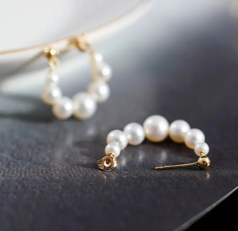 3-7mm Natural High Luster White Pearl Earrings Handmade 14k Yellow Gold Filled White Beaded Pearl Hoop Earrings, Gift Idea, Anniversary Idea Etsy