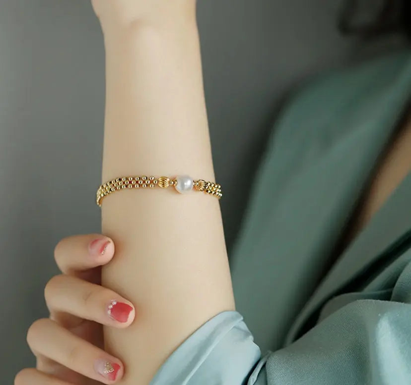 8-9mm Natural High Luster White Pearl Bracelets 14K Gold Filled Granulation Golden Bracelets, Gift for Her, Anniversary Gift Idea Etsy