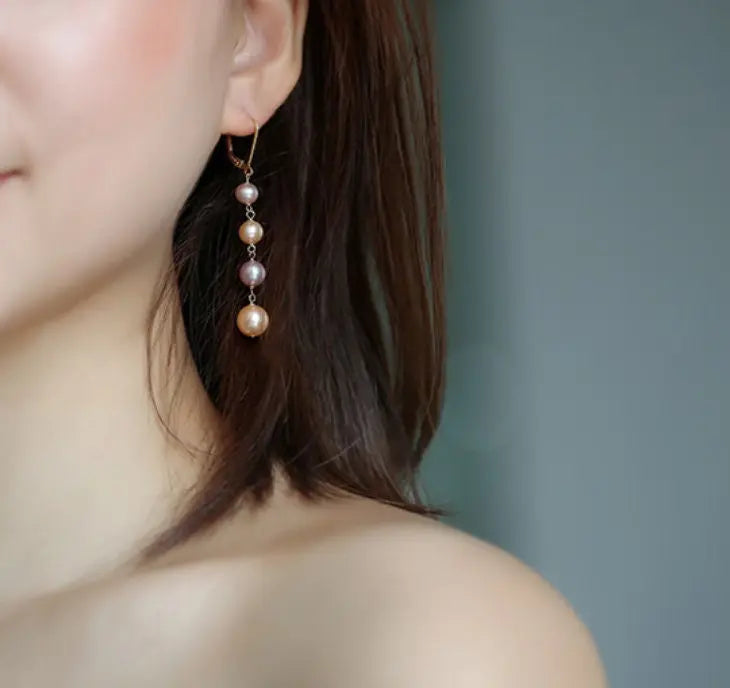 5-9mm Natural High Luster White Beaded Pearl Earrings Handmade 14k Yellow Gold Filled White Pearl Drop Earrings, Gift Idea, Anniversary Idea Etsy