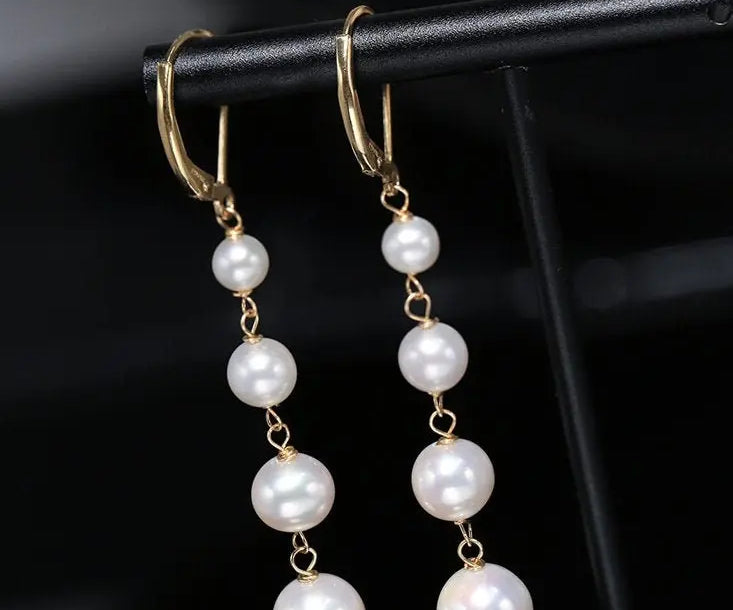 5-9mm Natural High Luster White Beaded Pearl Earrings Handmade 14k Yellow Gold Filled White Pearl Drop Earrings, Gift Idea, Anniversary Idea Etsy