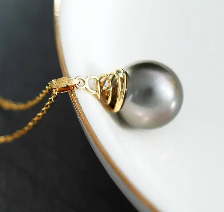 12mm Tahitian Black Pearl Necklace - 18K Yellow Gold Etsy