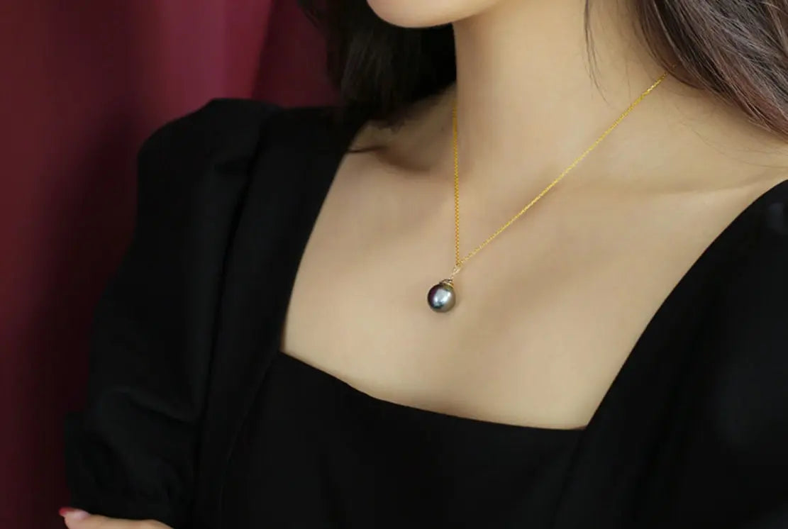12mm Tahitian Black Pearl Necklace - 18K Yellow Gold Etsy