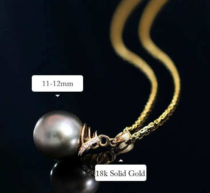 12mm Tahitian Black Pearl Necklace - 18K Yellow Gold Etsy