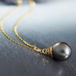 12mm Tahitian Black Pearl Necklace - 18K Yellow Gold Etsy