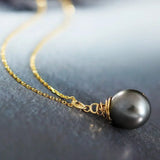 12mm Tahitian Black Pearl Necklace - 18K Yellow Gold Etsy