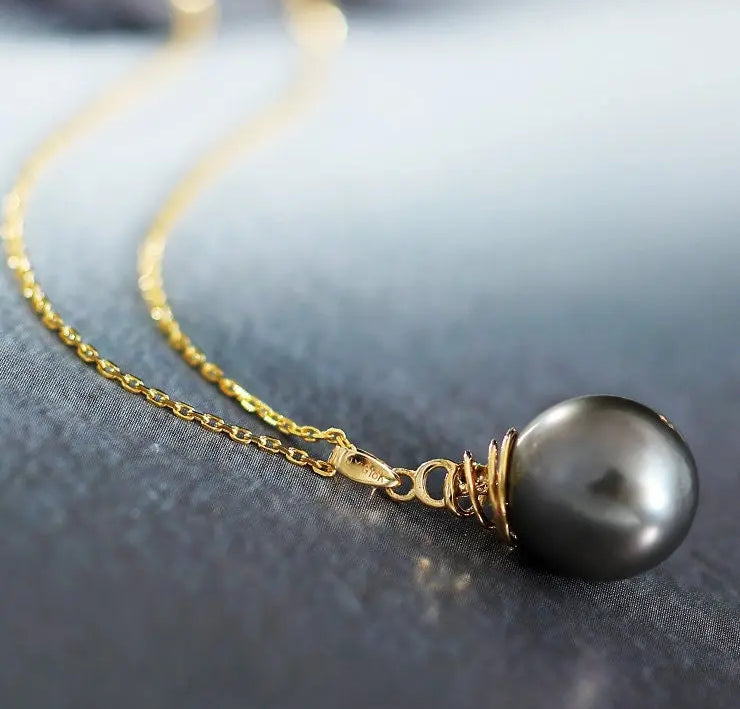 12mm Tahitian Black Pearl Necklace - 18K Yellow Gold Etsy