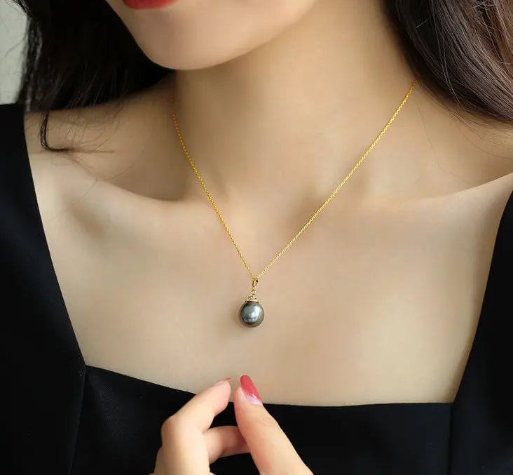 12mm Tahitian Black Pearl Necklace - 18K Yellow Gold Etsy