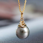 12mm Tahitian Black Pearl Necklace - 18K Yellow Gold Etsy