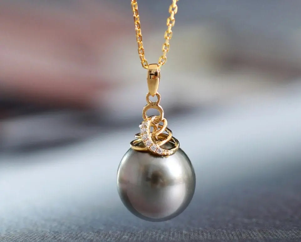 12mm Tahitian Black Pearl Necklace - 18K Yellow Gold Etsy