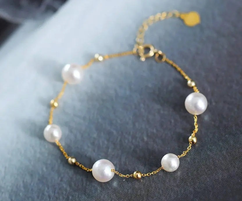 18K Yellow Gold Natural Akoya Pearl from Japan Bracelets Bracelets Etsy