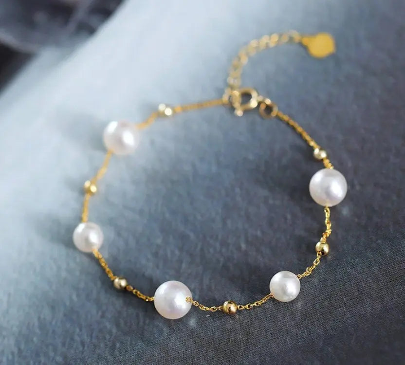 18K Yellow Gold Natural Akoya Pearl from Japan Bracelets Bracelets Etsy