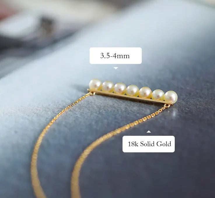 Balance Beam 18k Akoya Beaded Pearl Necklace, 18k Solid Yellow Gold Superior Akoya Champagne Pearl Necklace Etsy