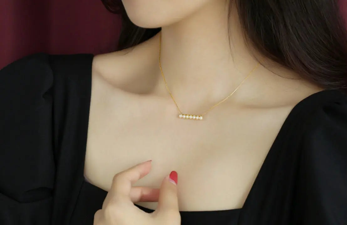 Balance Beam 18k Akoya Beaded Pearl Necklace, 18k Solid Yellow Gold Superior Akoya Champagne Pearl Necklace Etsy