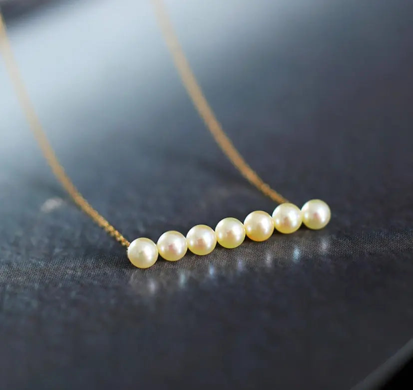 18k Yellow Gold Superior Akoya Champagne Pearl Necklace, Handmade Beaded Pearls Necklace, Gift Idea for Her, Seawater Pearl Necklace Etsy