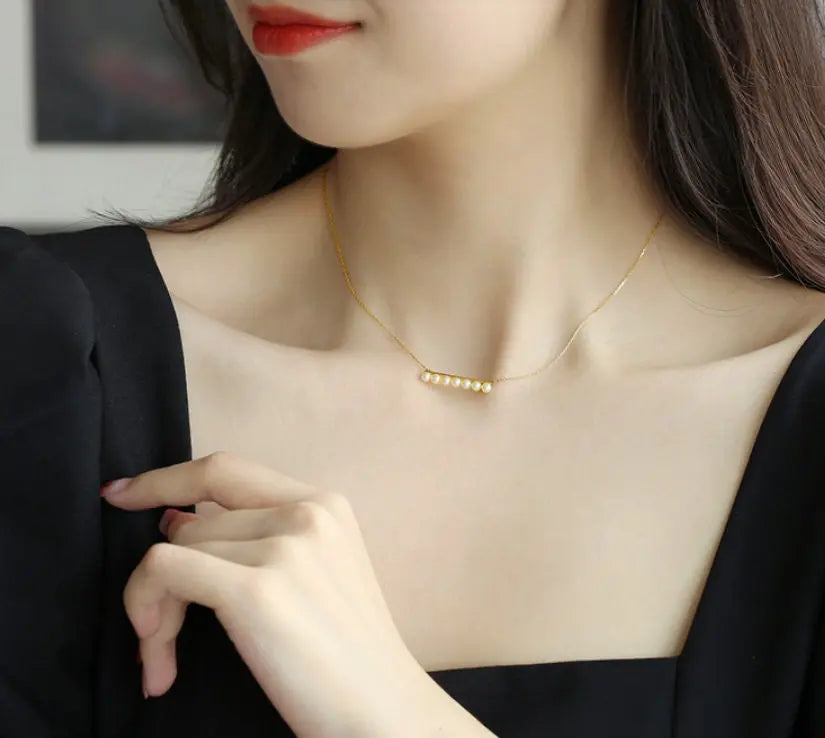 Balance Beam 18k Akoya Beaded Pearl Necklace, 18k Solid Yellow Gold Superior Akoya Champagne Pearl Necklace Etsy