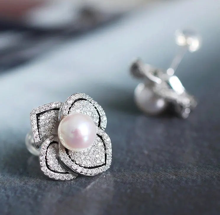 7-8mm Natural Freshwater White Pearl Earrings Handmade Silver 925 Plum Bossom Earrings, Flower Necklace, Anniversary Gift Idea, Gift for Mom Etsy