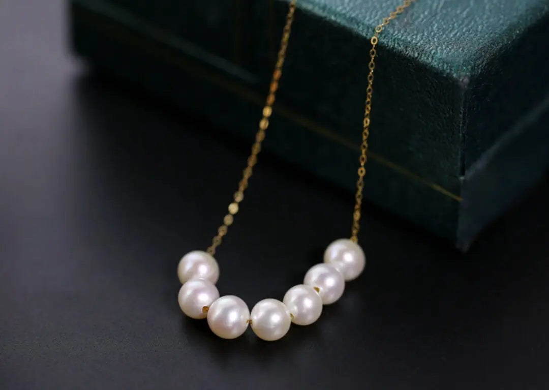 5A+ Freshwater White Pearl Smile Necklace Handmade 18k Solid Yellow Gold Beaded Pearl Necklace, Keloid Hided Necklace, Anniversary Gift Idea Etsy