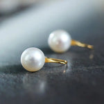 5A+ High Luster White Pearl 8-9mm Earrings Handmade 18K Solid Yellow Gold Pearl Earrings, Gift for Her, Anniversary Gift Idea Etsy