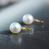 5A+ High Luster White Pearl 8-9mm Earrings Handmade 18K Solid Yellow Gold Pearl Earrings, Gift for Her, Anniversary Gift Idea Etsy