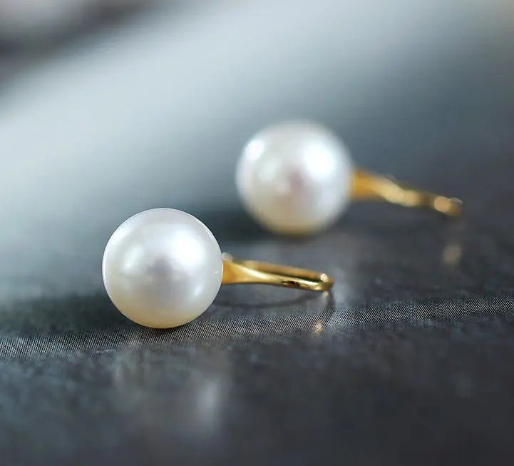 5A+ High Luster White Pearl 8-9mm Earrings Handmade 18K Solid Yellow Gold Pearl Earrings, Gift for Her, Anniversary Gift Idea Etsy
