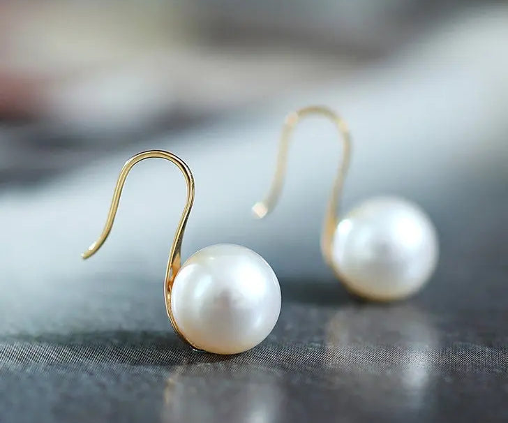5A+ High Luster White Pearl 8-9mm Earrings Handmade 18K Solid Yellow Gold Pearl Earrings, Gift for Her, Anniversary Gift Idea Etsy